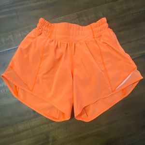 Lululemon Neon Orange Hotty Hot Lined High Rise Shorts 2.5